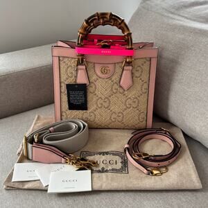 Gucci Diana Raffia Small Handbag Japan Exclusive Bamboo GG Raffia Pink Leather